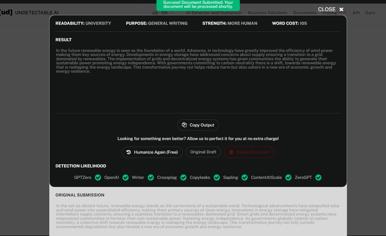 undetectable ai result
